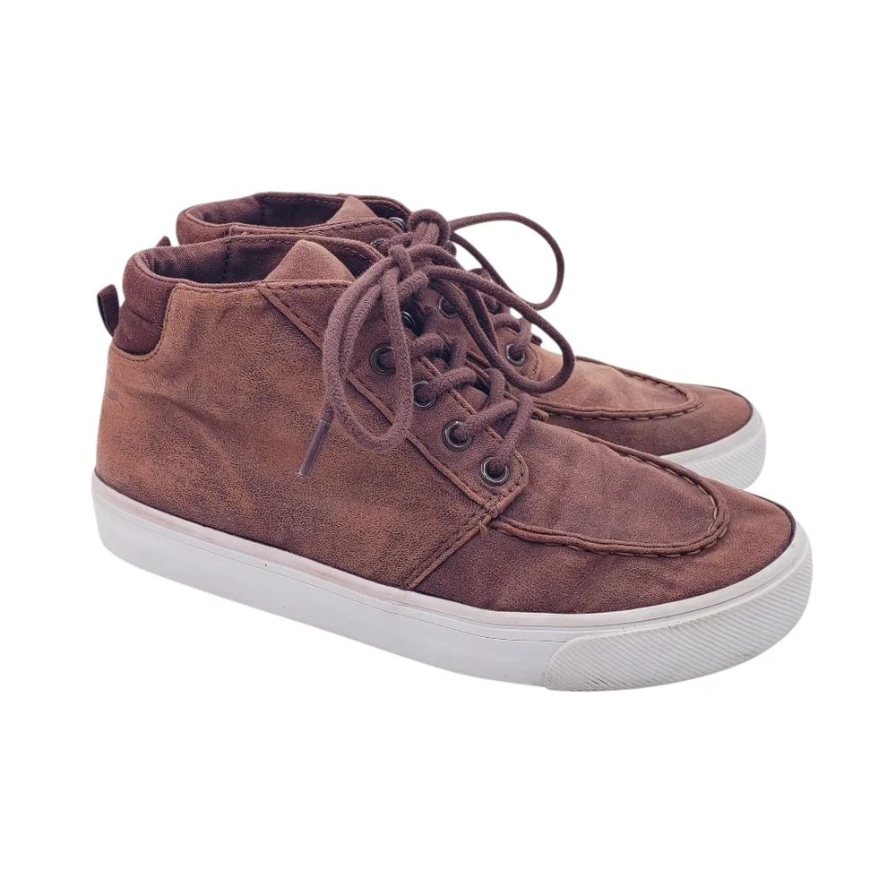 Old Navy Brown Faux Leather High Top Moccasin Lace Up Sneakers Boys Youth Size 3